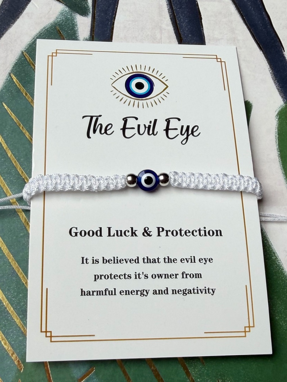 Evil Eye Protection Adjustable Cord Bracelet WHITE Nazar Good Luck NWT